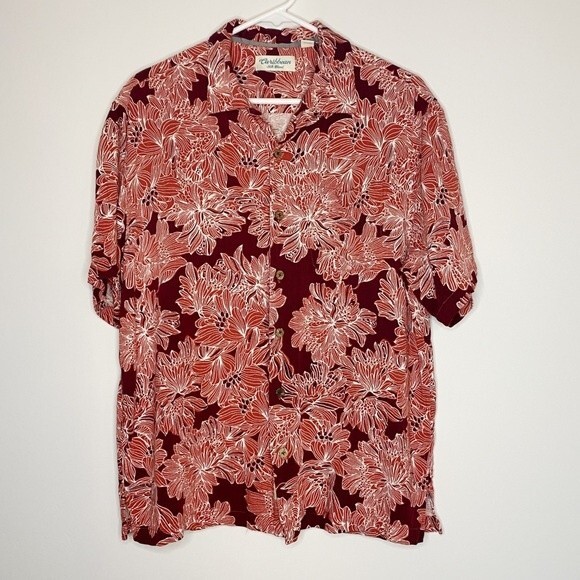 Roundtree & Yorke Caribbean Silk Blend Floral Print Short Sleeve T-Shirt Size L - Picture 1 of 8